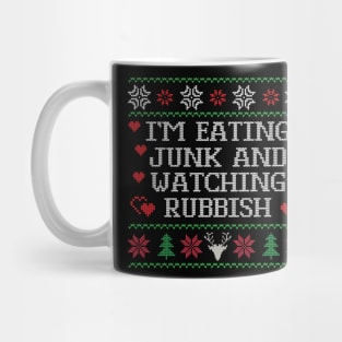 Eating Junk And Watching Rubbish Christmas Sweatshirt, Christmas Movie Quote Crewneck, Ugly Christmas Sweater, Unisex Xmas Holiday Hoodie Mug